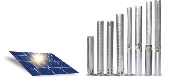 Large solar pumping system with solar array and submersible pumps