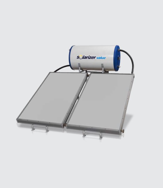 Rooftop solar water heater with flat plate collectors